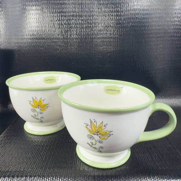 Starbucks Nurturing White Green Floral 10oz Coffee Cup Mug Set 2 Mugs Cups VTG - Picture 12 of 13